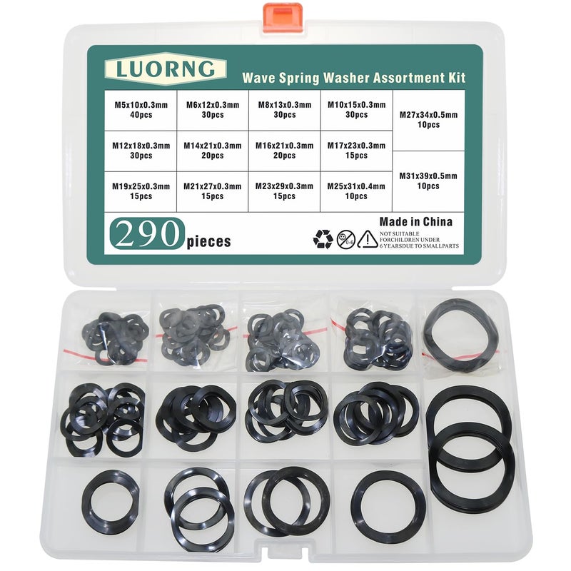 LUORNG 290PCS Black 65 Manganese Steel Wave Spring Washer M5-M31 for Electrical Connection in Domestic and Commercial Appliance - Image 5